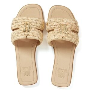 Holland Cooper Monogram Logo Slides Natural Straw Sandals